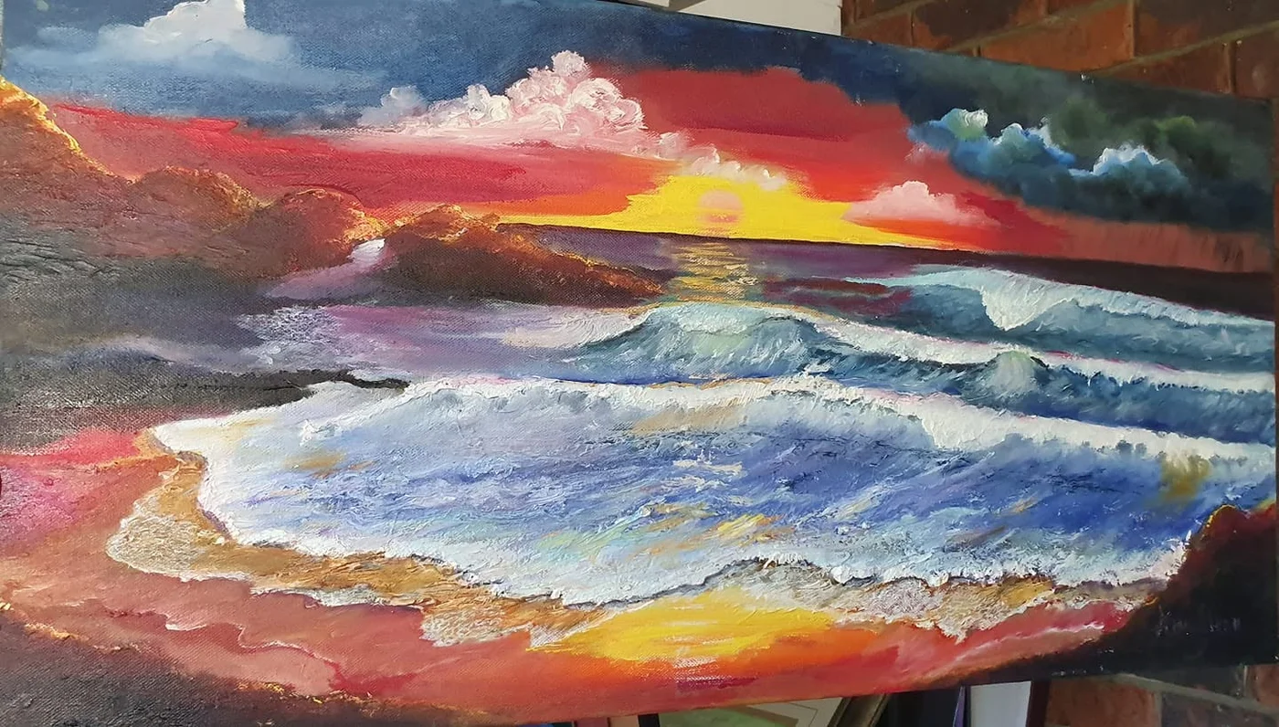 Sunset Surf, painting by Ann Gillon