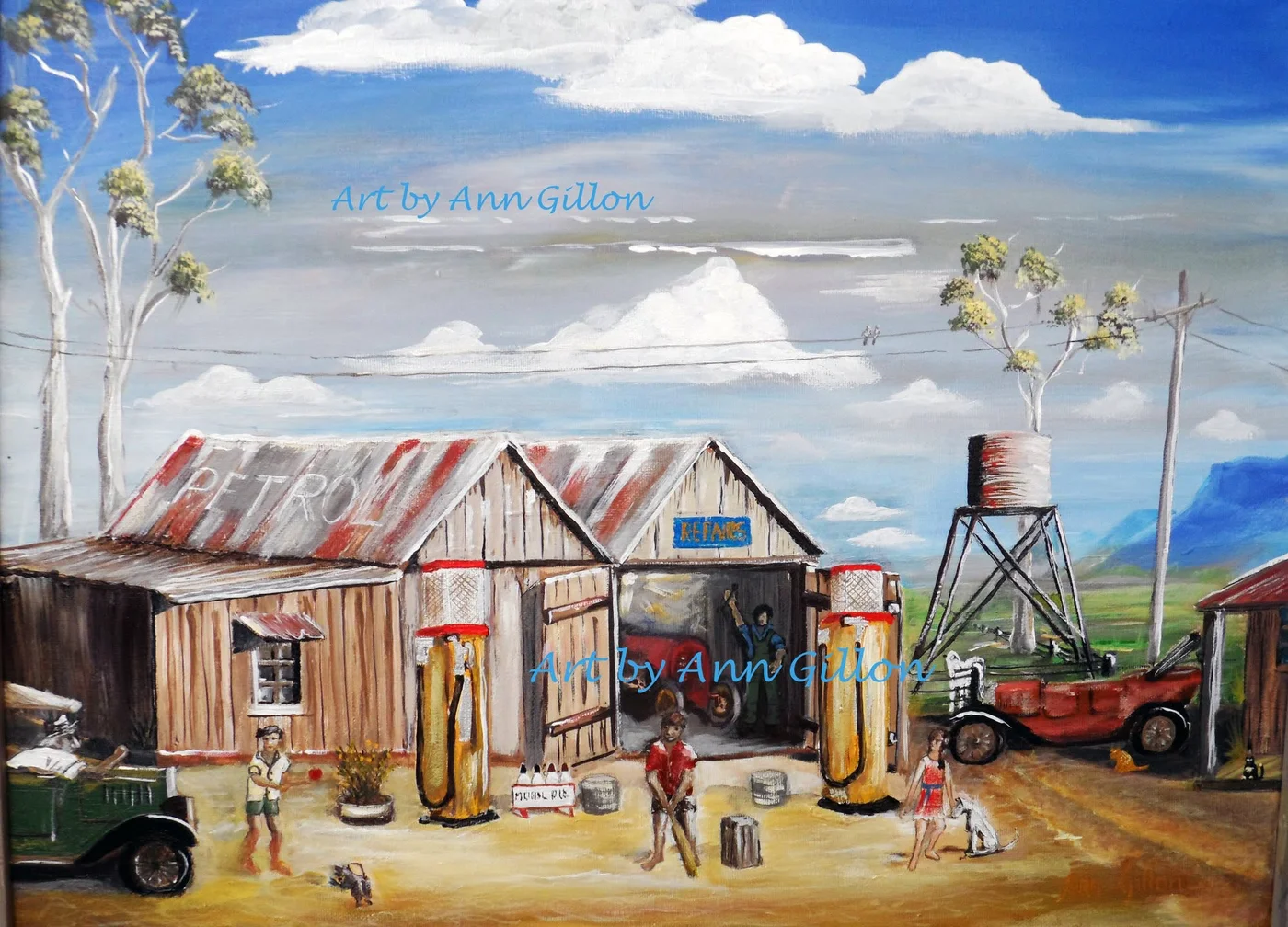 The Old Country Garage, painting by Ann Gillon