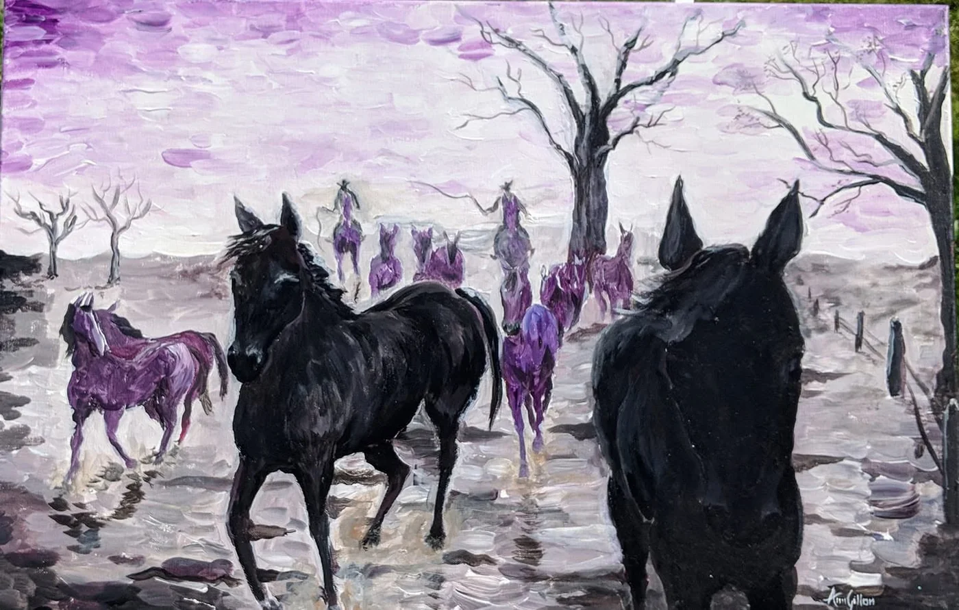 Rounding up the Brumbies, painting by Ann Gillon