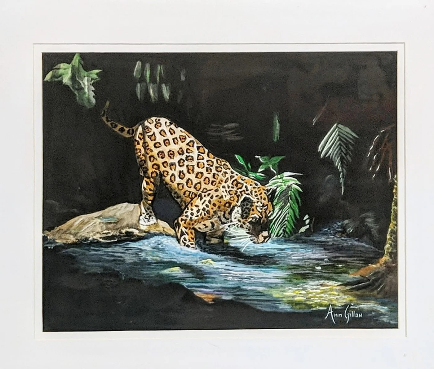 Jaguar Fishing, painting by Ann Gillon