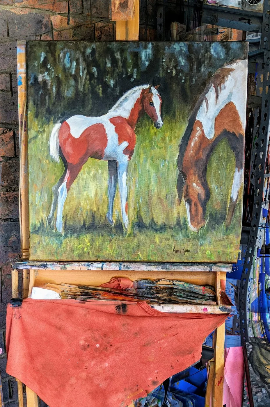 Mare and Foal, painting by Ann Gillon