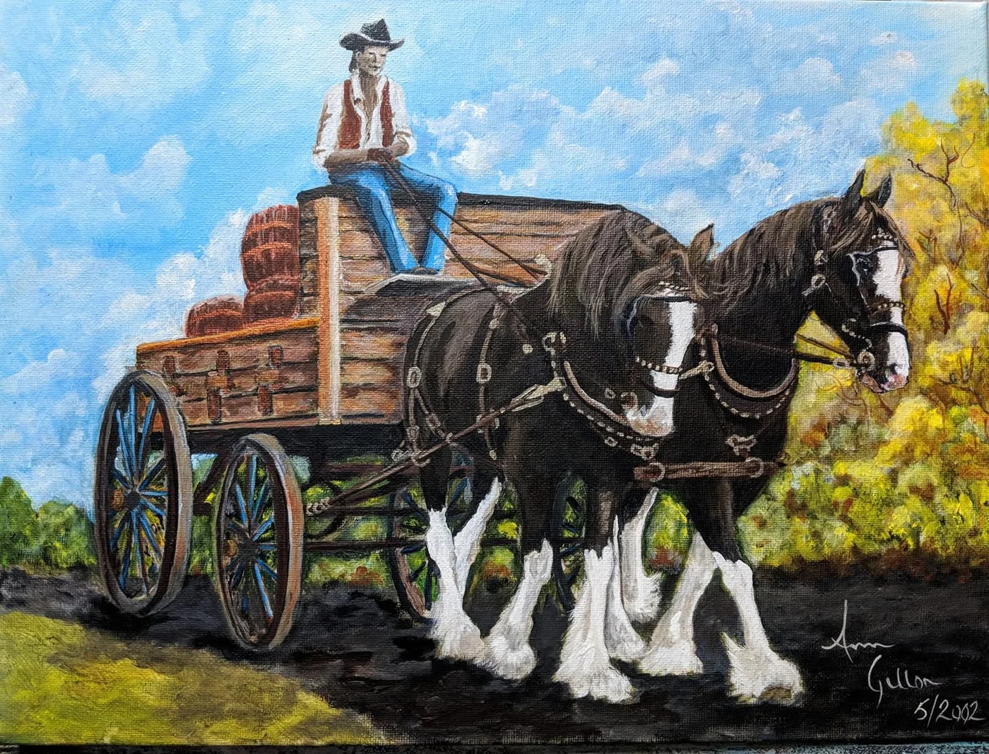 Draught Horses and Beer Barrels, painting by Ann Gillon