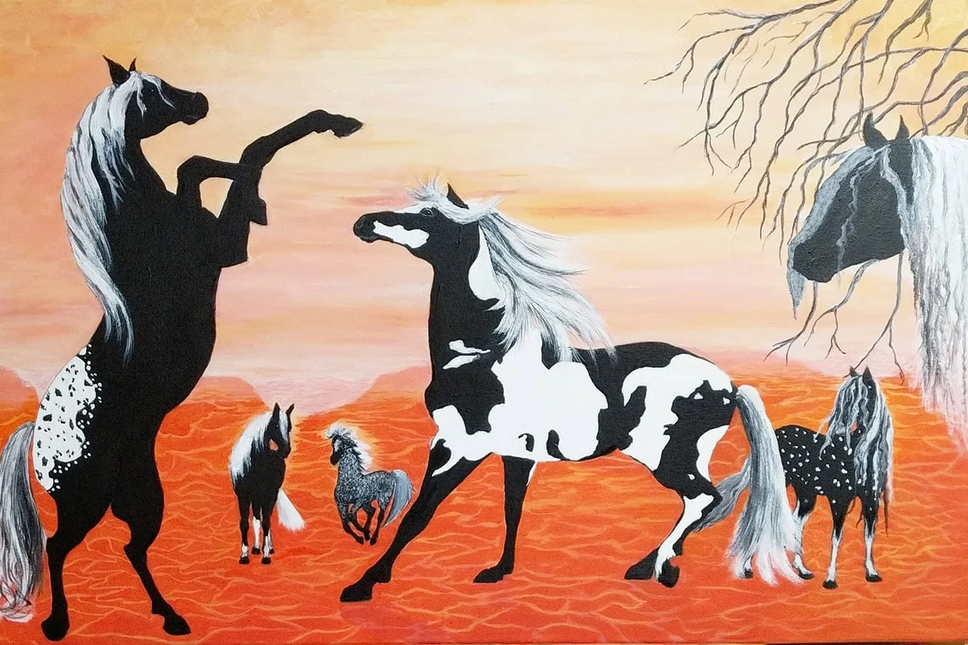 Fantasy Horses, Black and White, painting by Ann Gillon