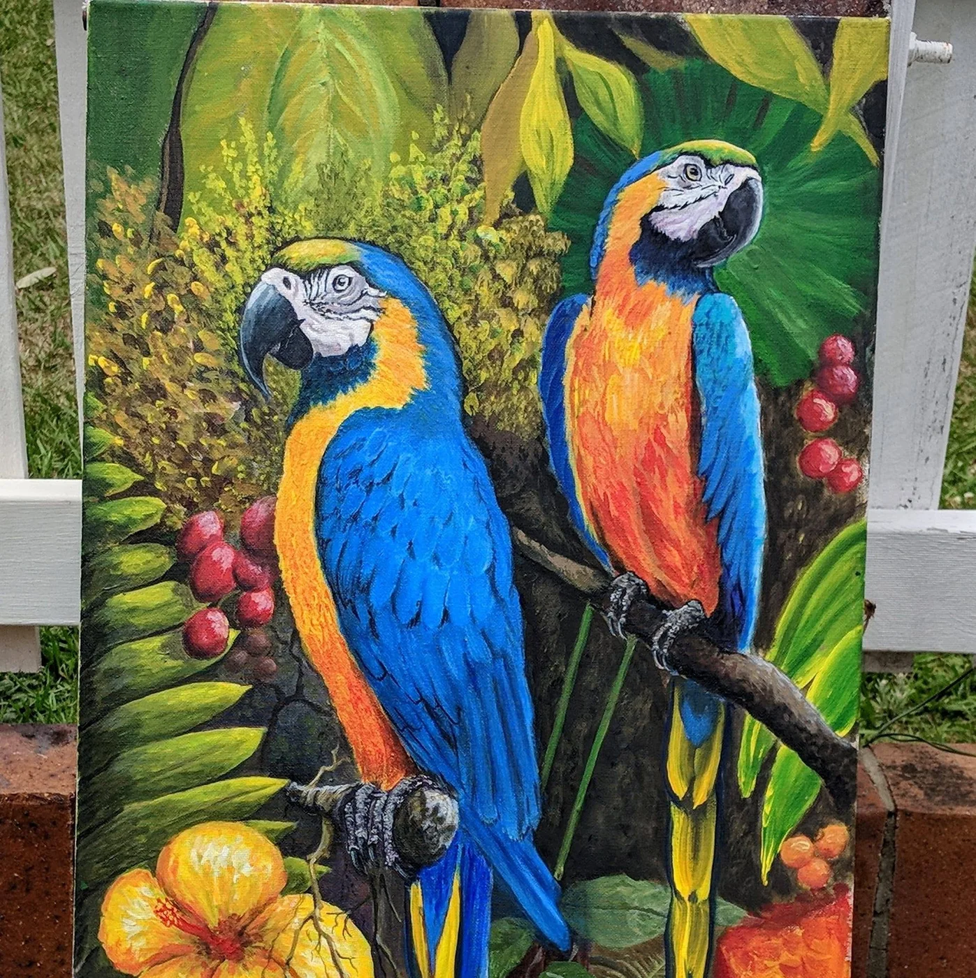 Blue Macaws, painting by Ann Gillon