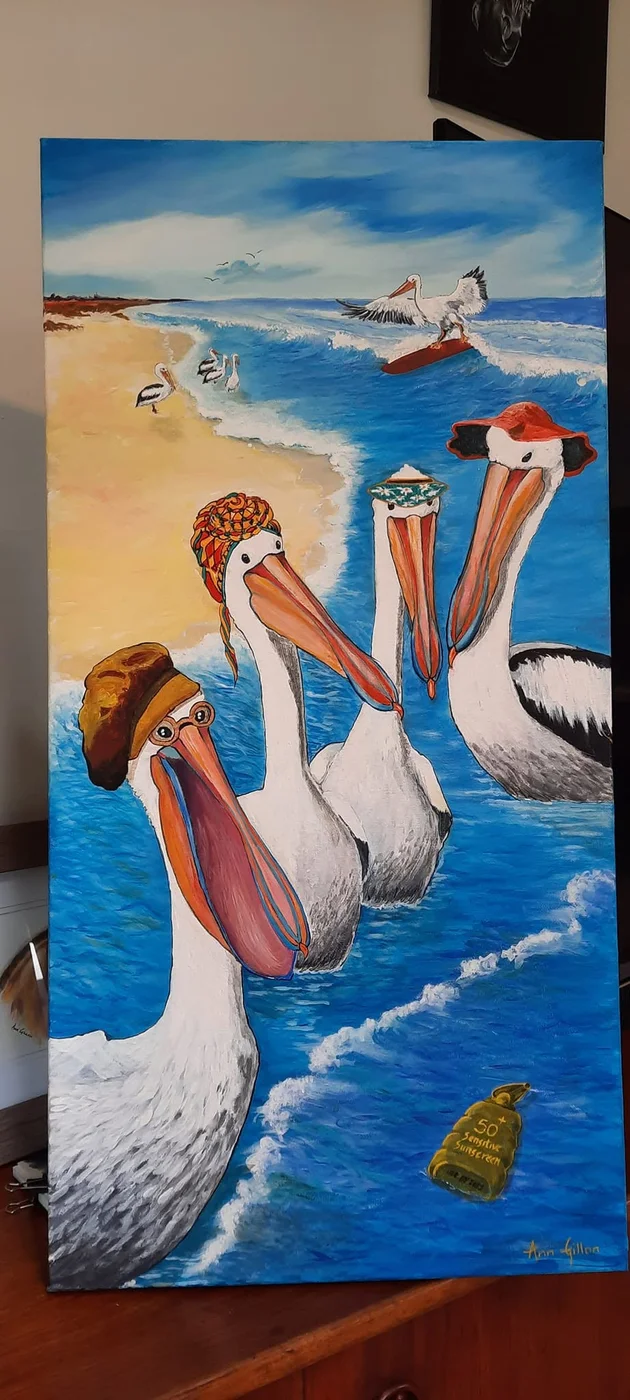 Slip Slop Slap, painting by Ann Gillon